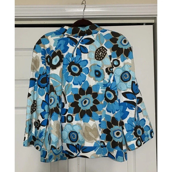 Josephine Artsy Wearable Art Big Buttons Turquoise Floral Print Blazer Jacket 16 - Picture 6 of 7